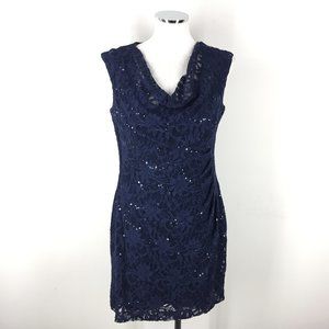 Ralph Lauren L 10 12 Navy Blue Sheath dress lace